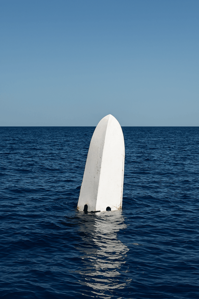 Lapide nel mare, come una prua verticale di una barca affondata